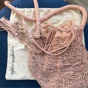 Blush Woven Leather Crossbody Bag with Designer Dustbag